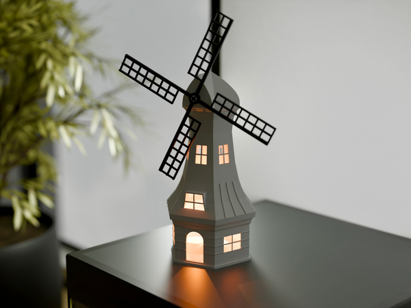 Yel Değirmeni LED Lamba & Mumluk Seti – 3D Baskı Dekoratif Aydınlatma
