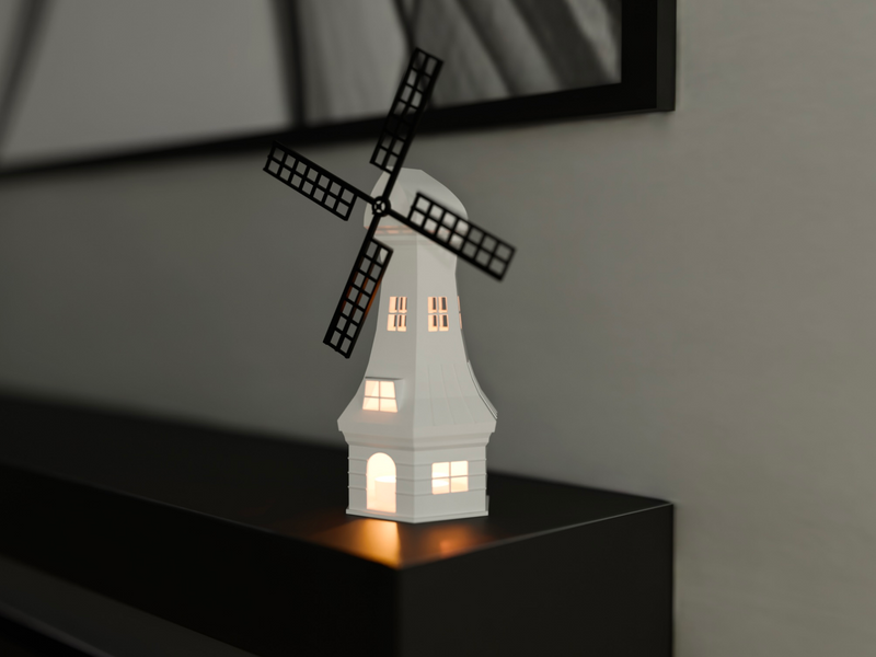 Yel Değirmeni LED Lamba & Mumluk Seti – 3D Baskı Dekoratif Aydınlatma